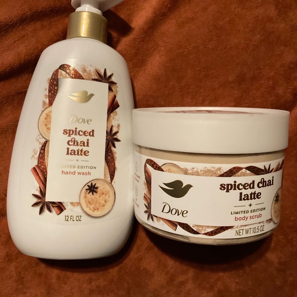 NEW Dove Spiced Chai Latte Hand Wash and Body Scrub Set